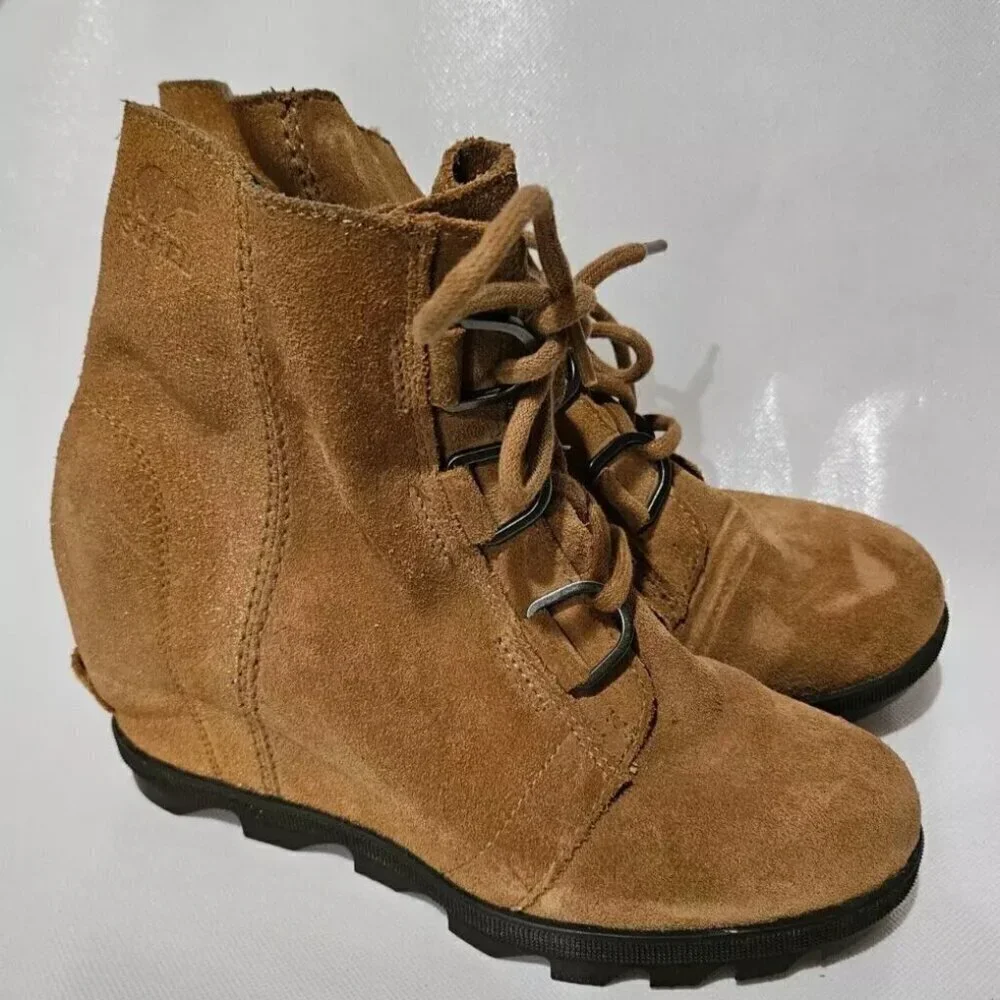 Sorel Youth Joan of Arctic Wedge Ankle Booties Kids Size 4 EUR 35 Brown Leather